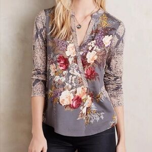 Anthropologie Tiny Floral Mixed Print Top Size Small